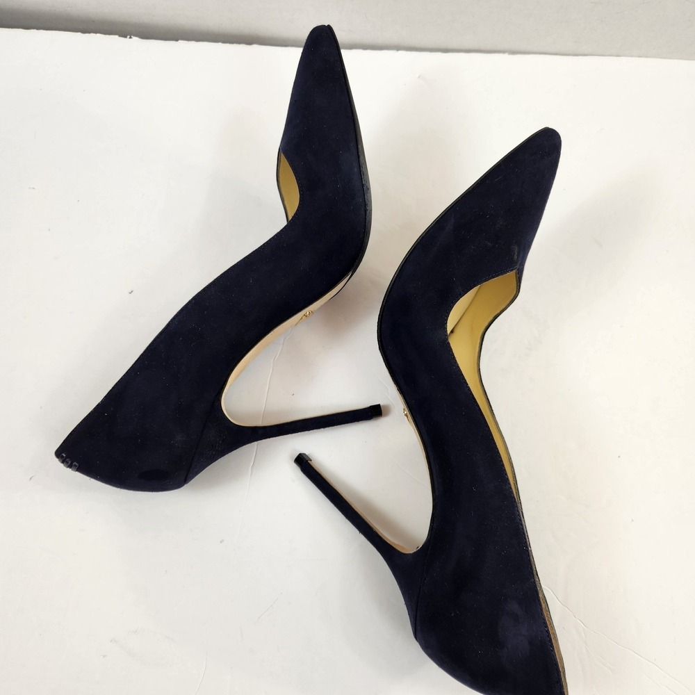 Sarah Flint Perfect Pump 100 Navy Suede Pointed Toe Stiletto Heels Sz 39.5 US 9 - Picture 5 of 12